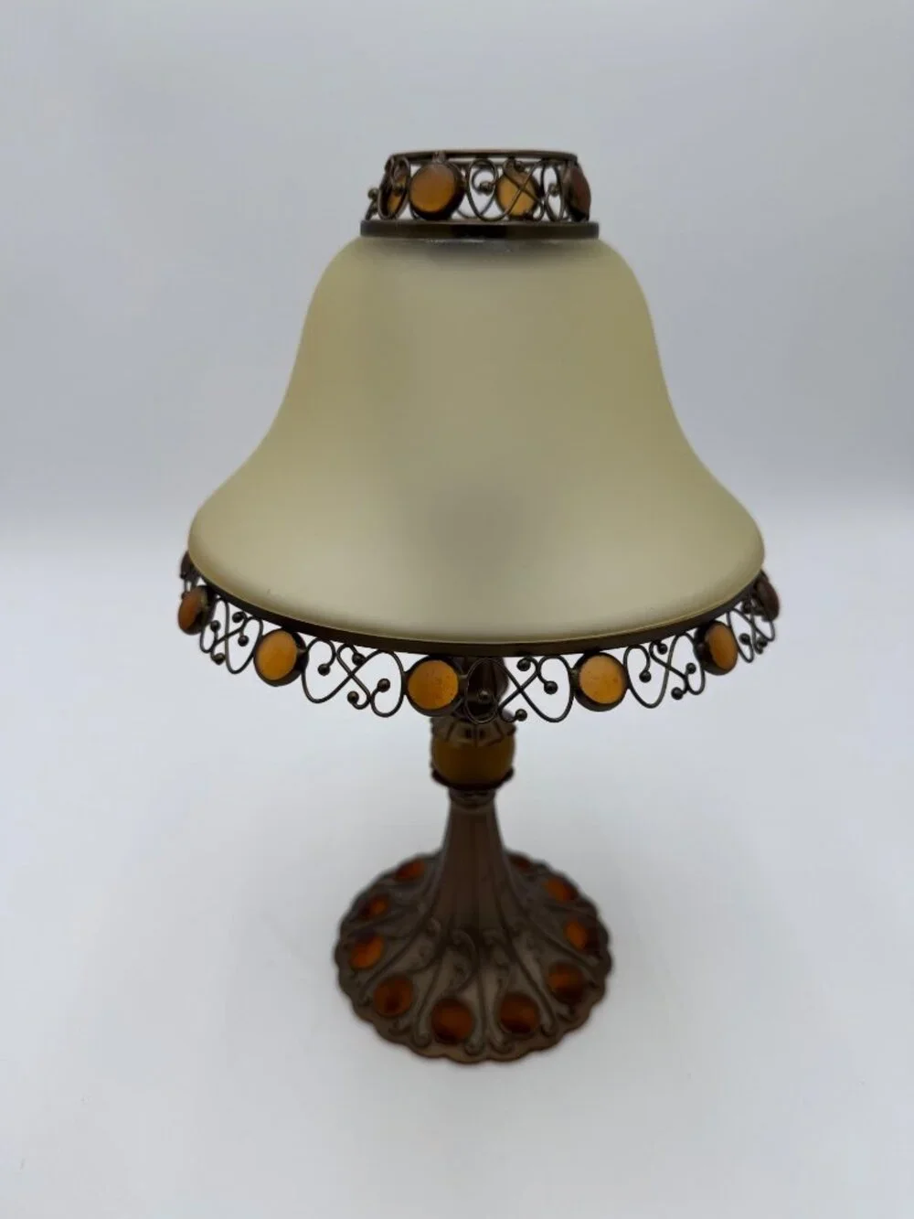 Party Lite Fairy Lamp Amber Glass Beaded Frosted Shade  Candle Holder
